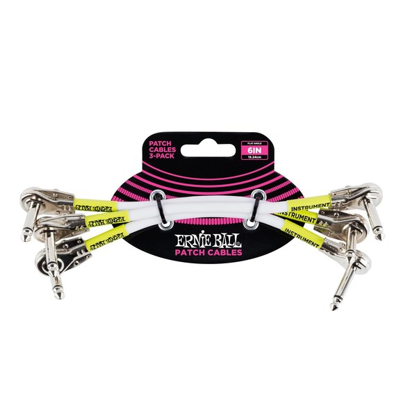 Ernie Ball 6" Pancake Patch Cable 3 Pack, White - Main