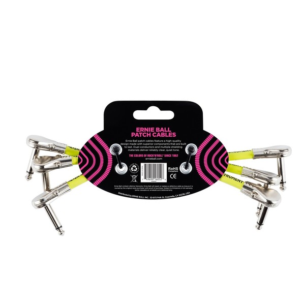 Ernie Ball 6" Pancake Patch Cable 3 Pack, White - Back