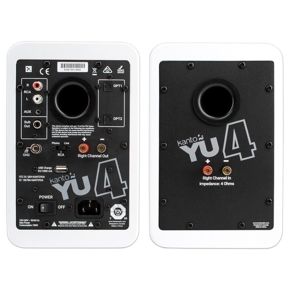 YU4 Powered Bookshelf Speakers, Matte White - Rear