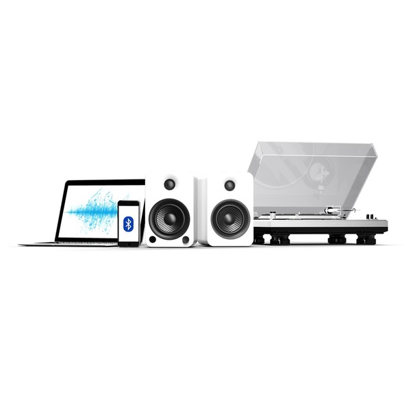 Kanto YU4 Powered Bookshelf Speakers, Matte White - Lifestyle