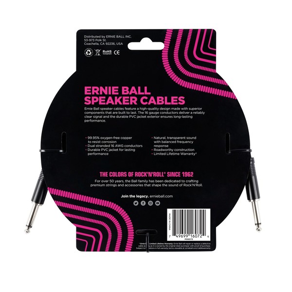 Ernie Ball 6ft Straight-Straight Speaker Cable, Black - Back