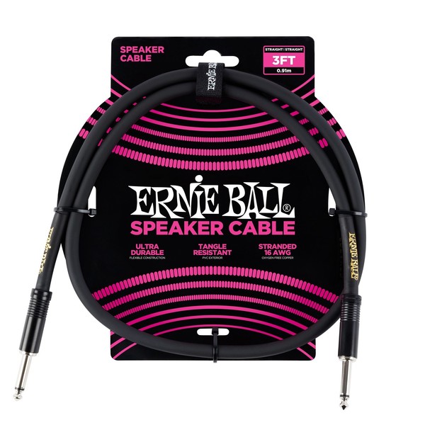 Ernie Ball 3ft Straight-Straight Speaker Cable, Black - Main
