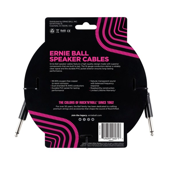 Ernie Ball 3ft Straight-Straight Speaker Cable, Black - Back