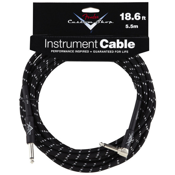 Fender Custom Shop 5.5m Angled Instrument Cable, Black Tweed