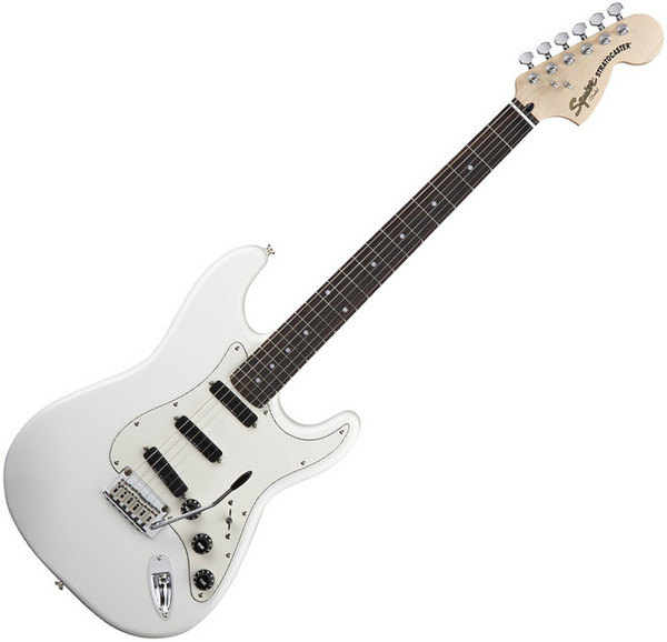 DISC Squier by Fender Deluxe Hot Rails Strat Guitar, Olympic White