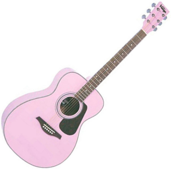 Vintage V300 Acoustic Guitar, Pink