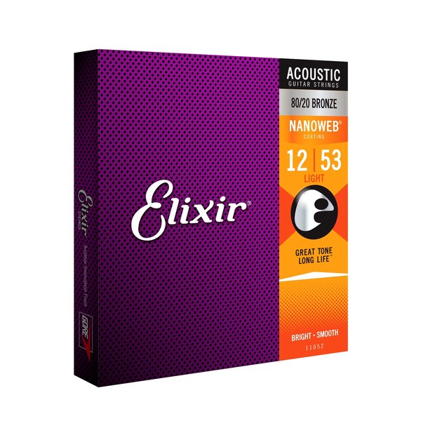 Elixir E11052 Nanoweb Light Acoustic Guitar Strings, 12-53