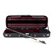 Bridge Aquila Electric Violin, Black and Red case open
