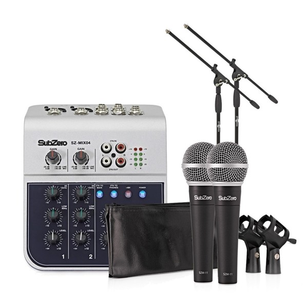 SubZero 4 Channel Mini Mixer and Microphones Bundle