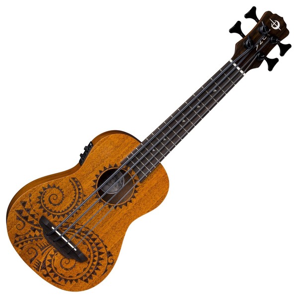 Luna Bari-Bass Tattoo Electro Ukulele, Satin Natural Mahogany