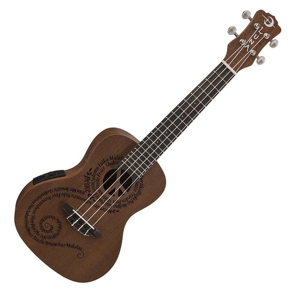 Luna Maluhia Concert Electro Acoustic Ukulele, Mahogany Front View