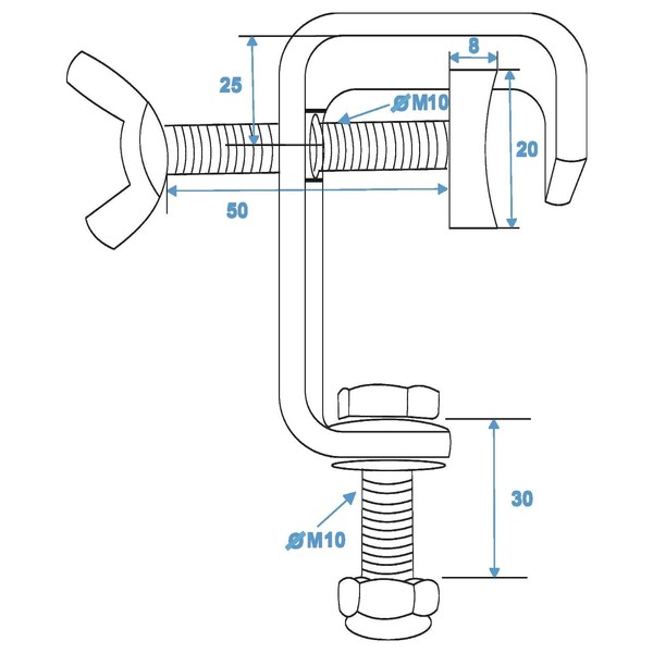 Eurolite TH-52 50mm Clamp, Silver Dimensions