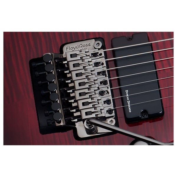 Schecter Demon-7 FR, Crimson Red Burst Bridge