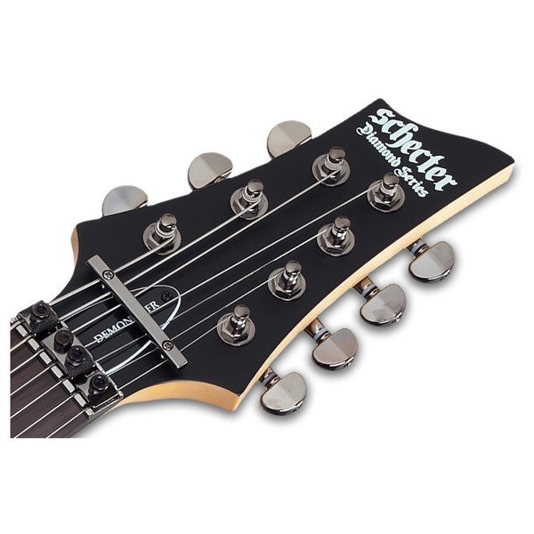 Schecter Demon-7 FR, Crimson Red Burst Headstock
