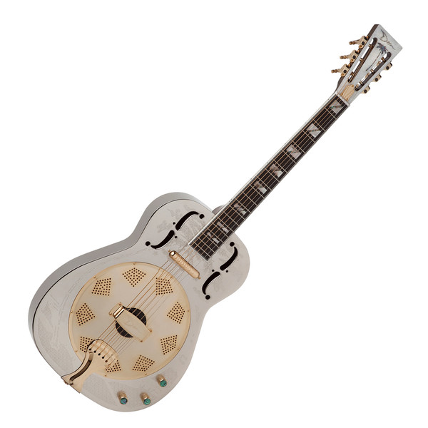 Dean Resonator Thin Body Electric Resonator Guitar, Chrome/Gold