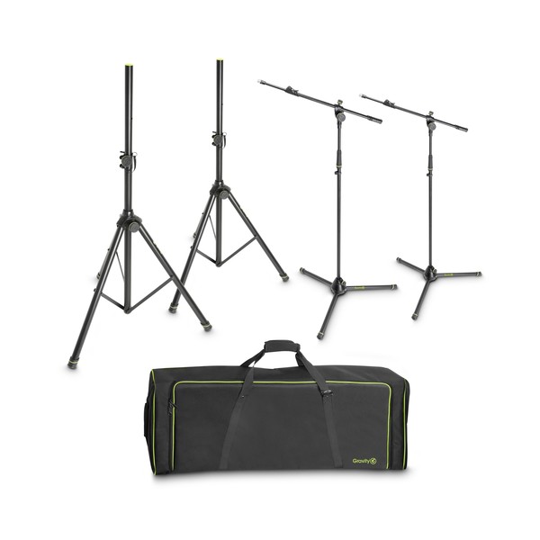 Gravity Stand Set With 2 Speaker and 2 Mic Stands in Transport Bag