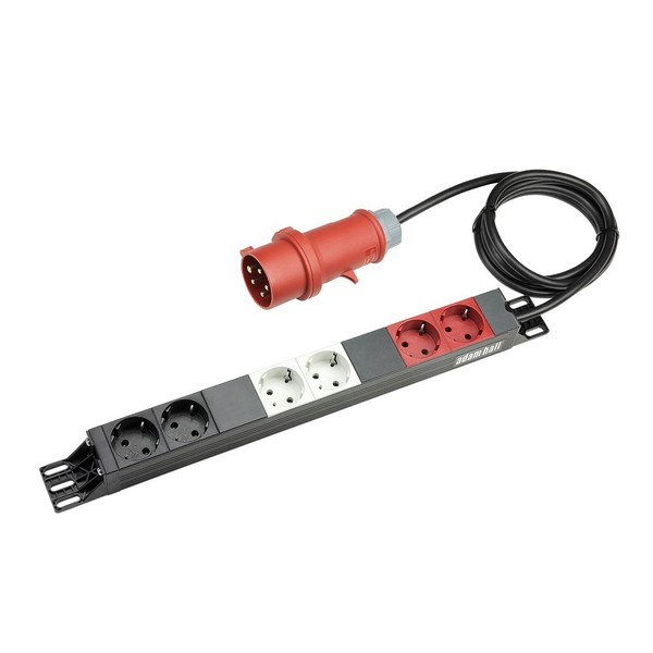 Adam Hall 19'' EU 3 Circuit 6 Socket Power Strip Angled