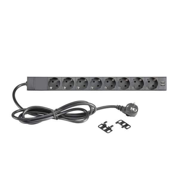 Adam Hall 19'' EU Power Strip with USB Chargers, 8 Sockets