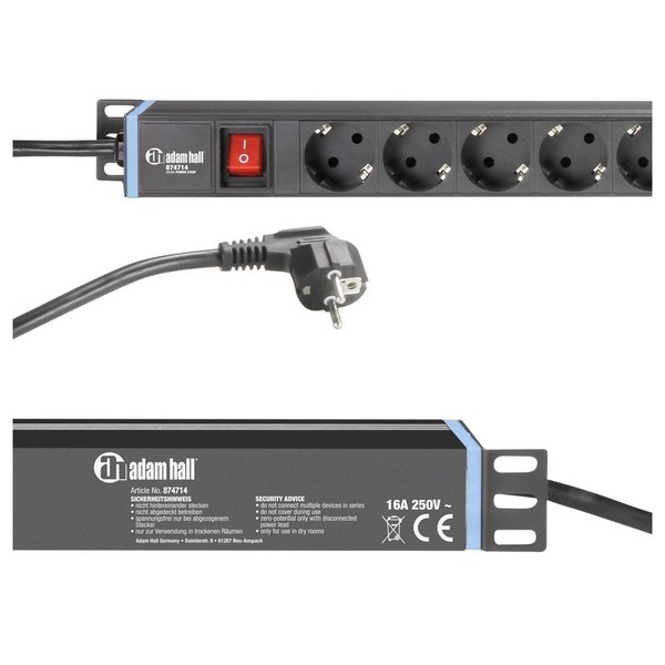 Adam Hall EU Power Strip, 12 Sockets Sides