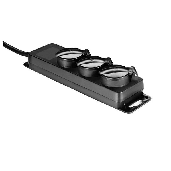 Adam Hall IP44 EU Power Strip, 3 Sockets Angled