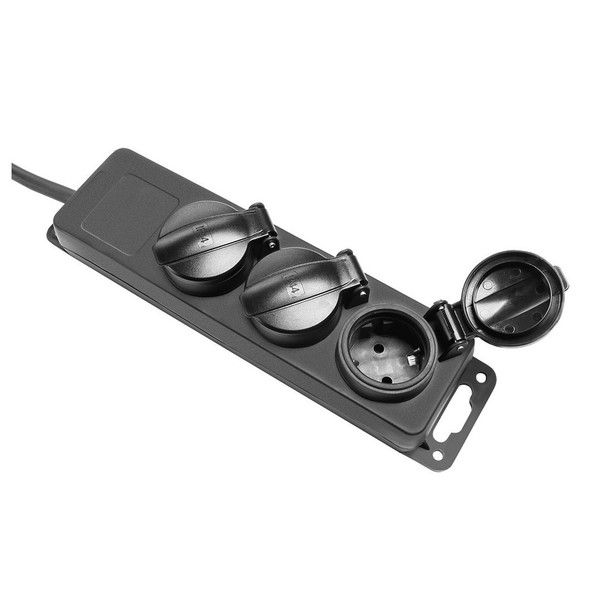Adam Hall IP44 EU Power Strip, 3 Sockets Open Socket