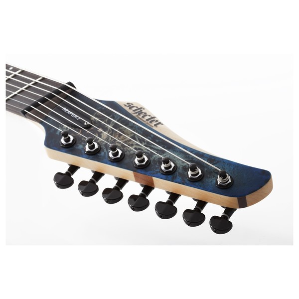 Schecter Reaper-7 Multiscale, Satin Sky Burst Headstock
