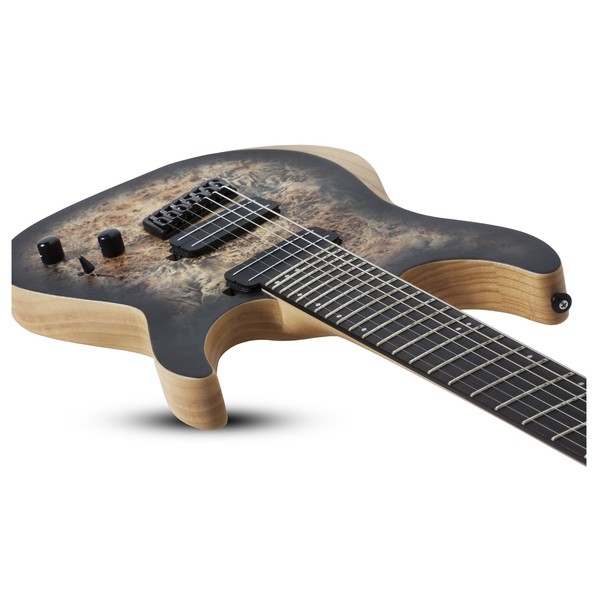 Schecter Reaper-7 Multiscale, Satin Charcoal Burst neck joint