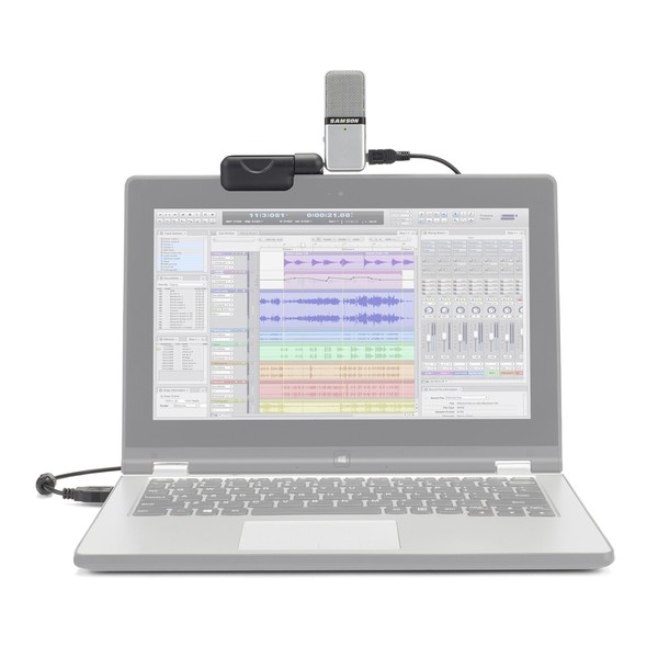 Samson Go Mic Portable USB Condenser Microphone, Front with Laptop (Not Included)