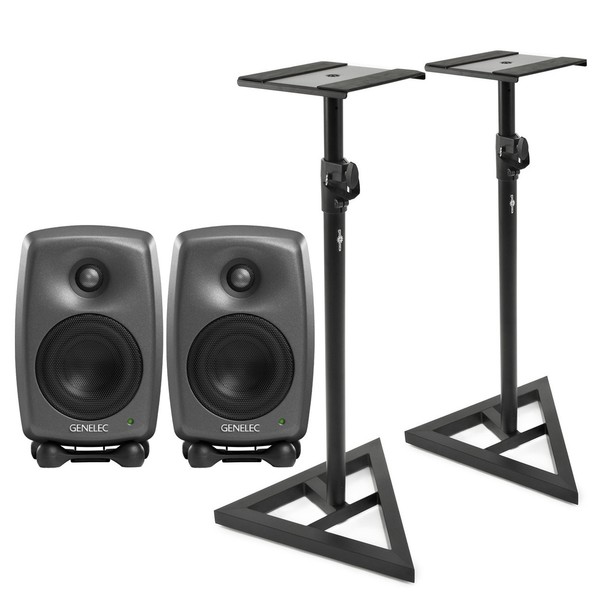 Genelec 8030 Studio Monitors with Stands, Box Opened - Main