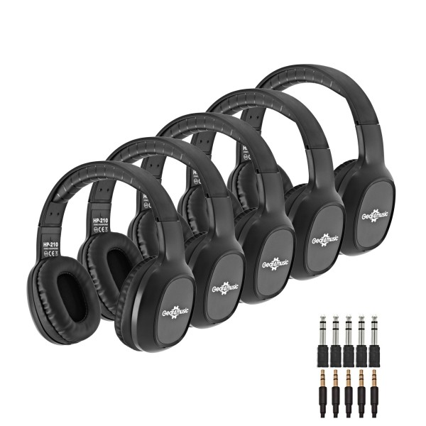 HP-210 Stereo Headphones by Gear4music, Pack of 5