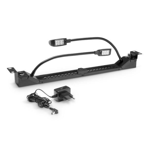 Adam Hall 19'' Dual Gooseneck White LED Rack Light with Dimmer With Plug