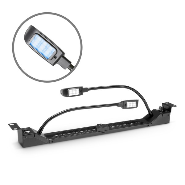 Adam Hall 19'' Dual Gooseneck White LED Rack Light with Dimmer Tips