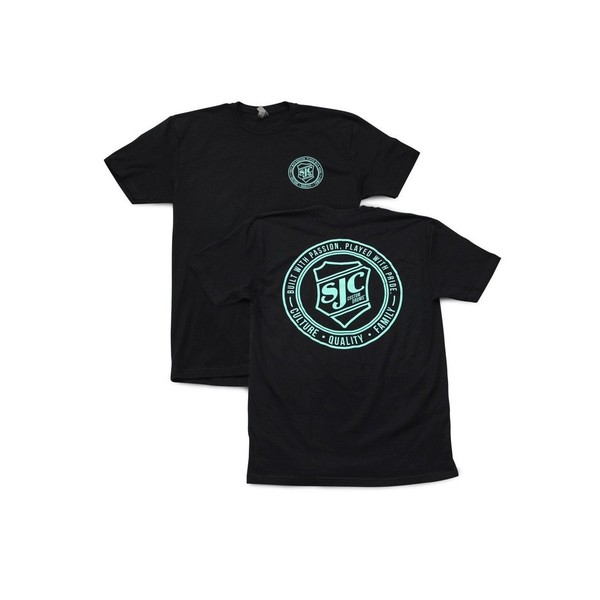SJC Drums Seafoam Green Round Logo T-shirt, Black, Small