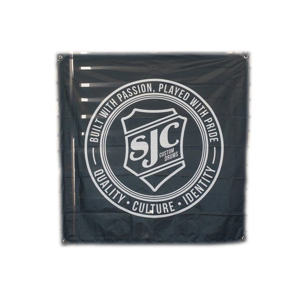 SJC Drums Values Flag, 4'x4', Black, White Logo - Main Image