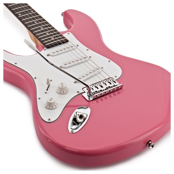 LA Left Handed Electric Guitar by Gear4music, Pink + Complete Pack