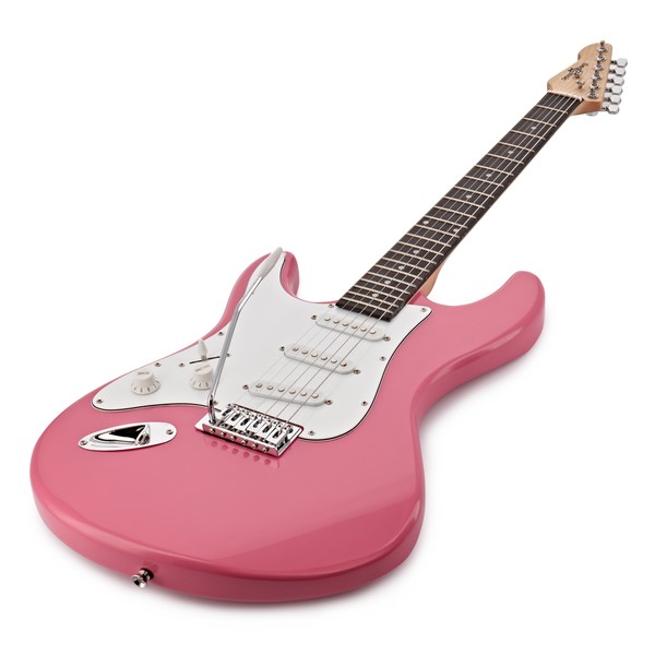 LA Left Handed Electric Guitar by Gear4music, Pink + Complete Pack