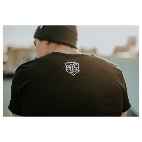 SJC Drums Shield Logo T-shirt 2017, Small back logo, Black, Small - Lifestyle 3