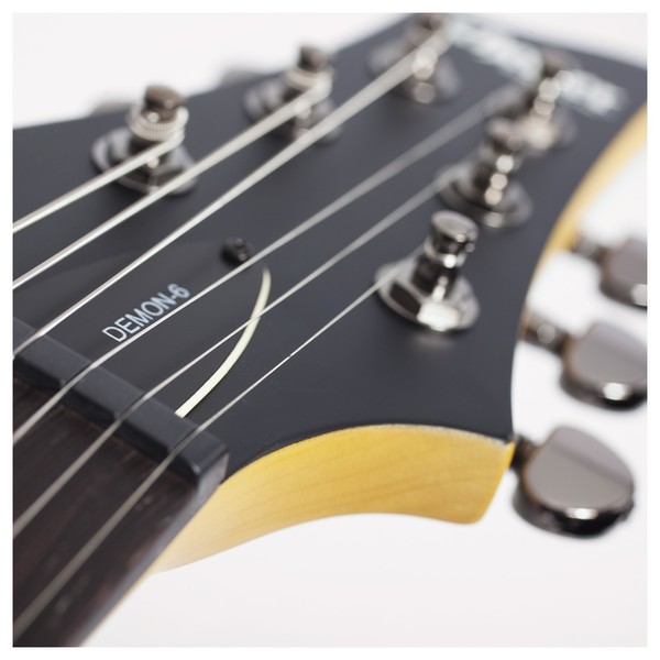 Schecter Demon-6, Aged Black Satin - headstock