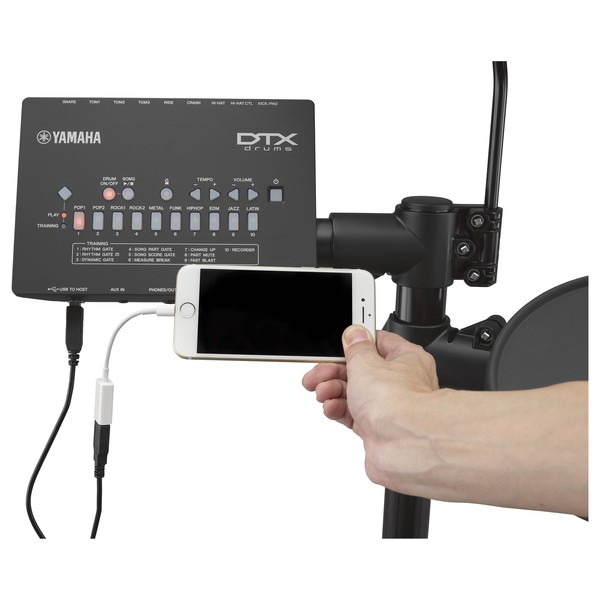 Yamaha DTX482 Electronic Drum Kit with Headphones, Stool + Sticks - Module and phone