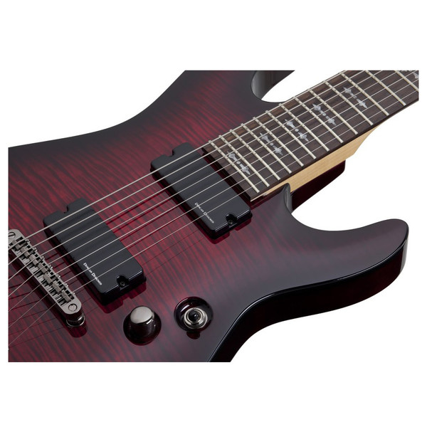 Schecter Demon-7 Electric Guitar, Crimson Red Burst