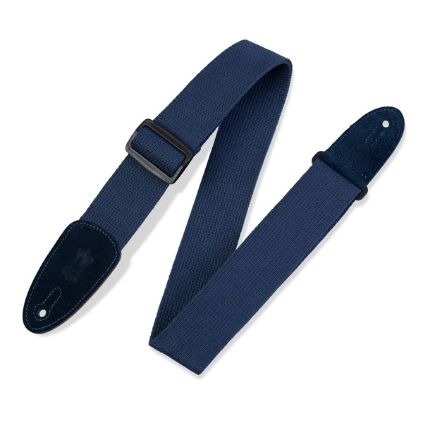 Levys 2" Cotton Guitar Strap w/ Leather Ends, Navy - Full Strap