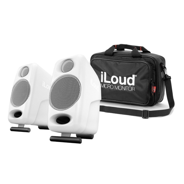 IK Multimedia iLoud Micro Monitors, White with Travel Bag - Full Bundle