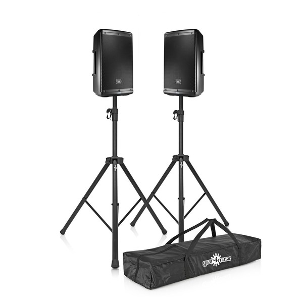JBL EON610 10'' Active PA Speaker Bundle with Stands, Full Package