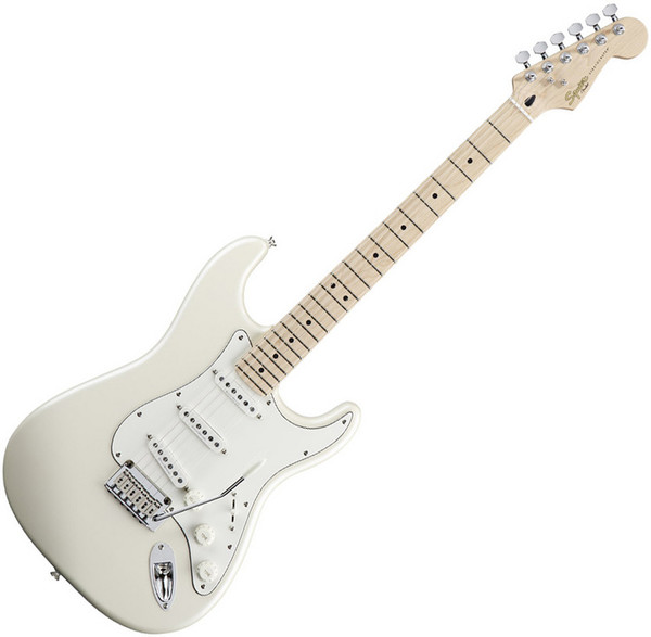 Squier by Fender Deluxe Stratocaster Electric Guitar, MN, Pearl White