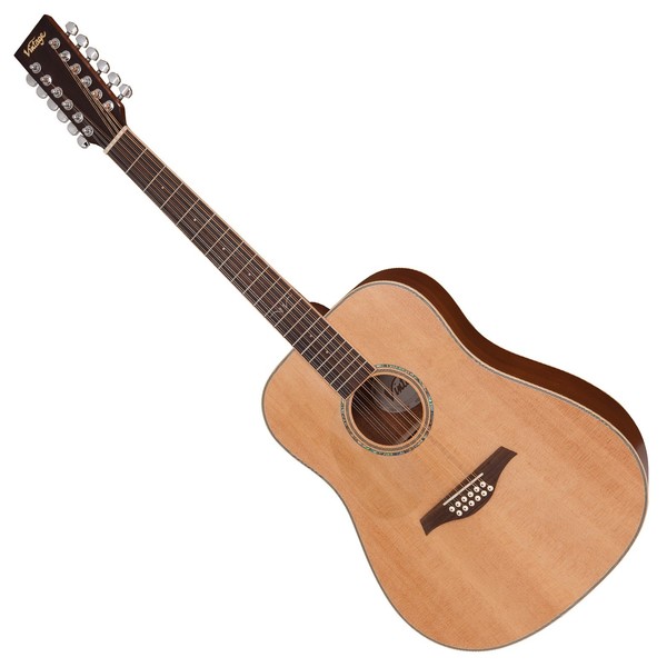 Vintage V501-12 12-String Acoustic Left Handed, Satin Natural Front View