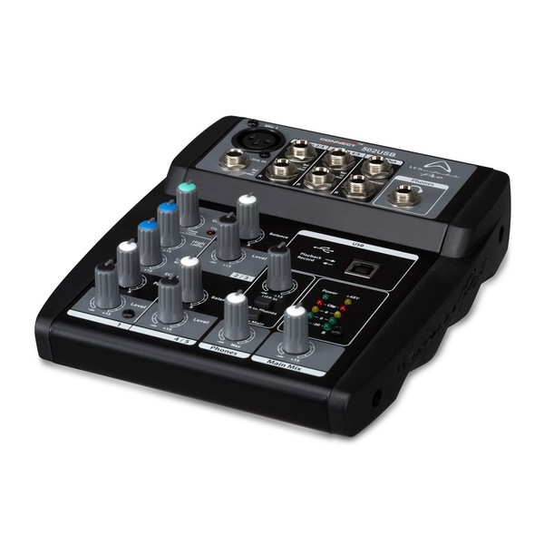 Wharfedale Pro Connect 502USB 5-Channel Compact Mixer, Angled Left