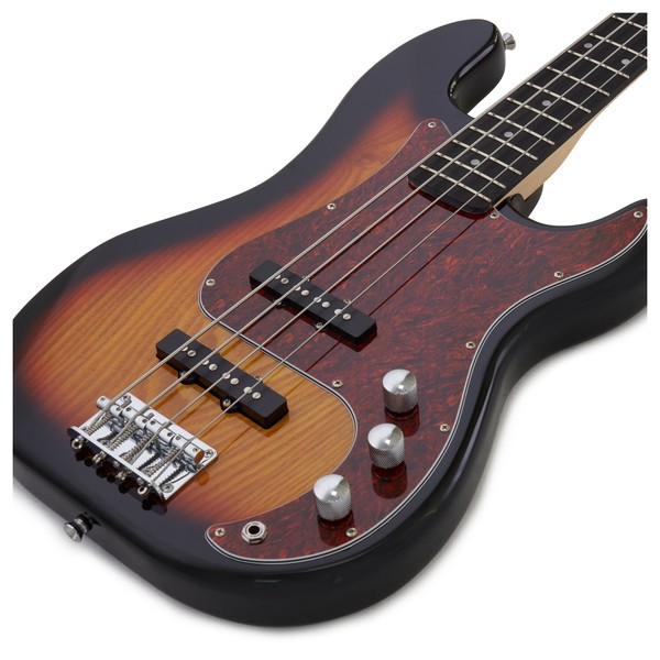 LA Select Bass Guitar Sunburst, 15W Bass Amp Pack