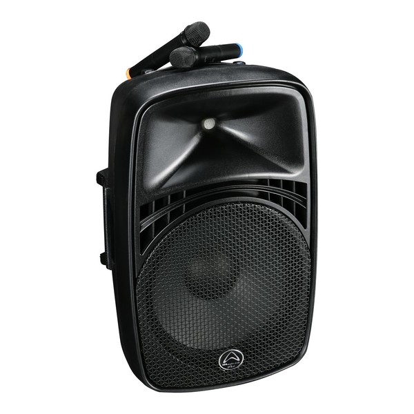 Wharfedale Pro EZ-12A Portable PA System, Angled with Mics