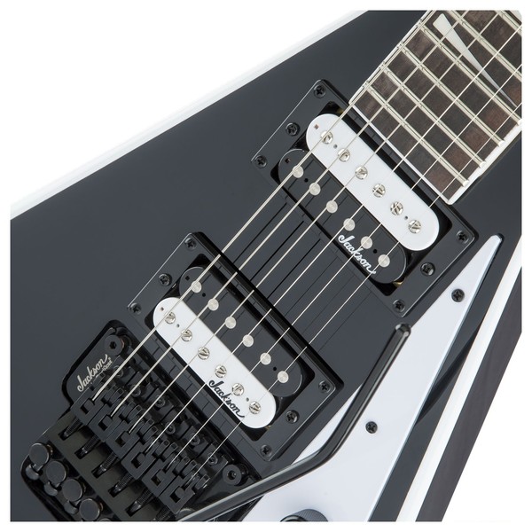 Jackson JS32 Rhoads, Black w/ White Bevels - body close