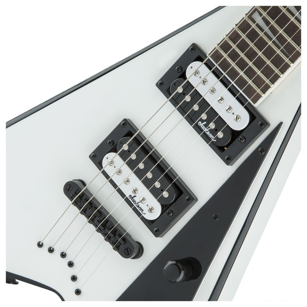 Jackson JS32T Rhoads, White w/ Black Bevels - body close
